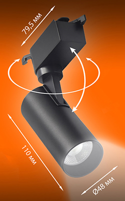 1-фазный трековый led светильник Ledvance ECO CLASS 5Вт 450 лм 4000К черный - размеры