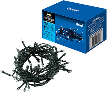 led гирлянда Uniel ULD-S0500-050/DGA Warm White IP20 - внешний вид + упаковка