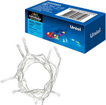 led гирлянда Uniel ULD-S0150-010/STB/2AA Multi IP20 - внешний вид + упаковка