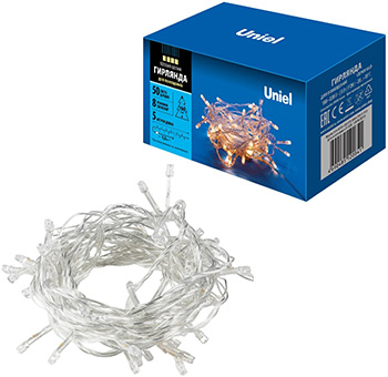 led гирлянда Uniel ULD-S0500-050/DTA Warm White IP20 - внешний вид + упаковка