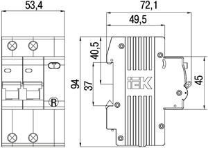 выключатель автоматический дифференциального тока селективный АД12S IEK - размеры
