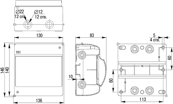 бокс IEK КМПн - размеры