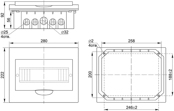 корпус IEK ЩРВ-П-12 IP41 Krepta 3 - размеры