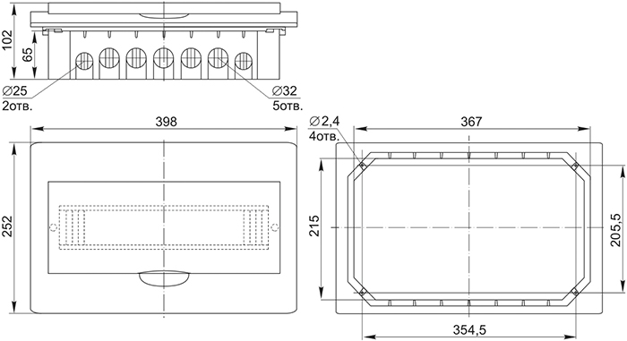 корпус IEK ЩРВ-П-18 IP41 Krepta 3 - размеры