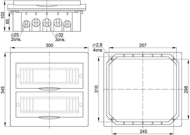 корпус IEK ЩРВ-П-24 IP41 Krepta 3 - размеры