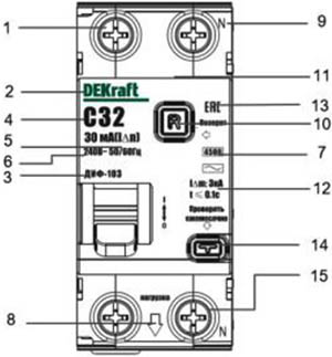 АВДТ DEKraft ДИФ103-4.5кА - лицевая панель