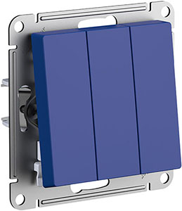 выключатель 3-клавишный Systeme Electric AtlasDesign, аквамарин - внешний вид