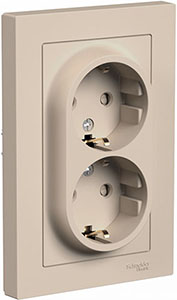 розетка 2-местная Systeme Electric AtlasDesign, з/к, шторки, песочный - внешний вид