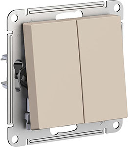 выключатель 2-клавишный Systeme Electric AtlasDesign, песочный - внешний вид