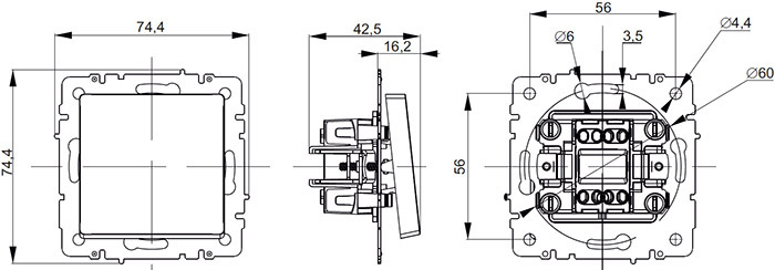 выключатель 1-клавишный IEK Brite - размеры