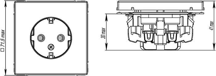 розетка 1-местная Systeme Electric серии ArtGallery с з/к и шторками - размеры