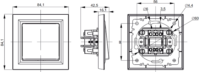 выключатель IEK Brite с рамкой - размеры
