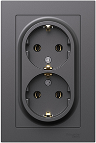 розетка 2-местная Systeme Electric AtlasDesign, з/к, в сборе, базальт - внешний вид