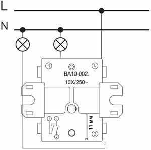 выключатель 2-клавишный Systeme Electric "Этюд" IP44 открытой установки - схема подключения