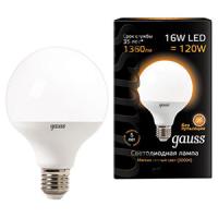 Лампа свд 220В E27 16Вт 3000К 1360лм шар G95 матовая Gauss 