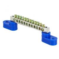 Шина нулевая 6*9 12групп 2 угловых изолятора синий винтовой по краям EKF