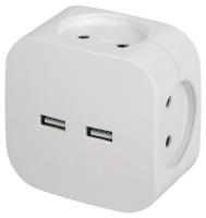 Разветвитель электрический ЭРА SP-4-USB-W на 4 розетки + 2xUSB 2400mA, без заземл 10А (белый)