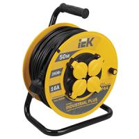 Удлинитель 4-мест 50м ПВС 3*1,5 черный катушка пластик IP44 IEK 