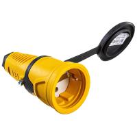 Розетка переносная 16А заземление желтый Резина  IP54 PCE с крышкой, маркер черный