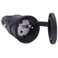 Розетка переносная 16А заземление черный Резина  IP54 PCE с крышкой, маркер черный