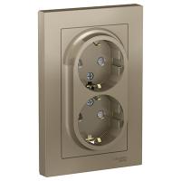 Атлас шампань розетка скрытая 2-мест заземление шторки IP20 моноблок