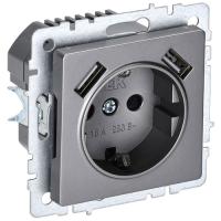 BRITE Роз. с з/к/ш 16А с USB A+A 3,1А РЮш10-2-БрС сталь IEK