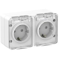 AtlasDesign Profi54 белый розетка открытая 2-мест шторки IP54 