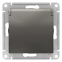 Атлас сталь розетка скрытая 1-мест заземление с крышкой шторки IP20 