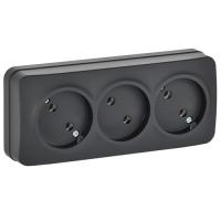 Глори черный розетка открытая 3-мест IP20 