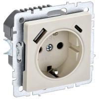 BRITE Роз. с з/к/ш 16А с USB A+C 18Вт РЮш11-1-БрКр беж. IEK