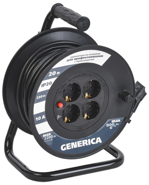 Удлинитель 4-мест 30м ПВС 3*1,5 черный катушка IP20 GENERICA (IEK) аналог9492631