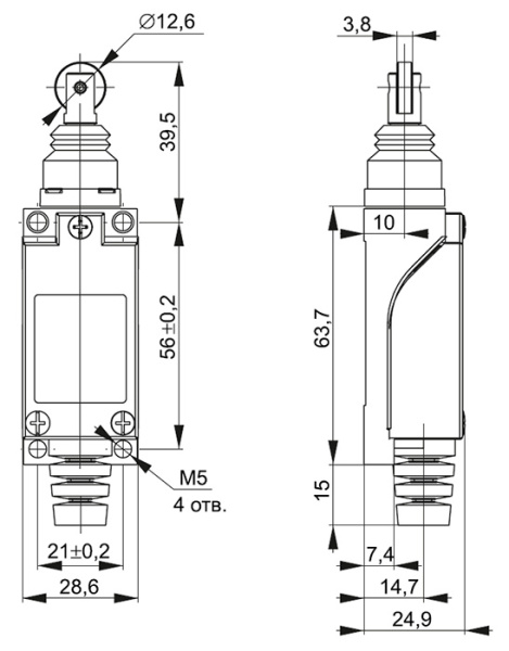Выключатель концевой толкатель с роликом IP65 КВ-8112 IEK (аналог 438000)