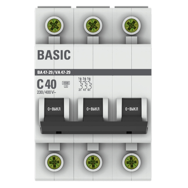 Автомат 3Р 40А C 4,5кА ВА47-29 EKF Basic 